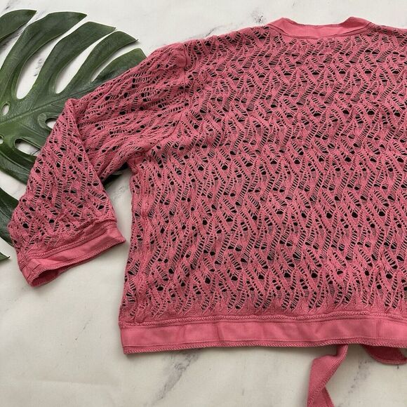 Sigrid Olsen Vintage y2k Cropped Cardigan Sweater Size XL Pink Brown Crochet Bow - Picture 11 of 11